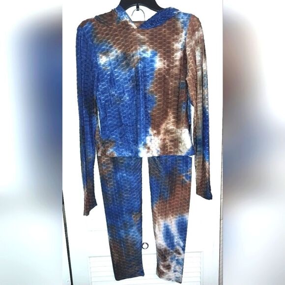 Women's Honeycomb Bubble Texture Tie Dye Butt Lift Activewear Sweatsuit Hooded M - Picture 3 of 10
